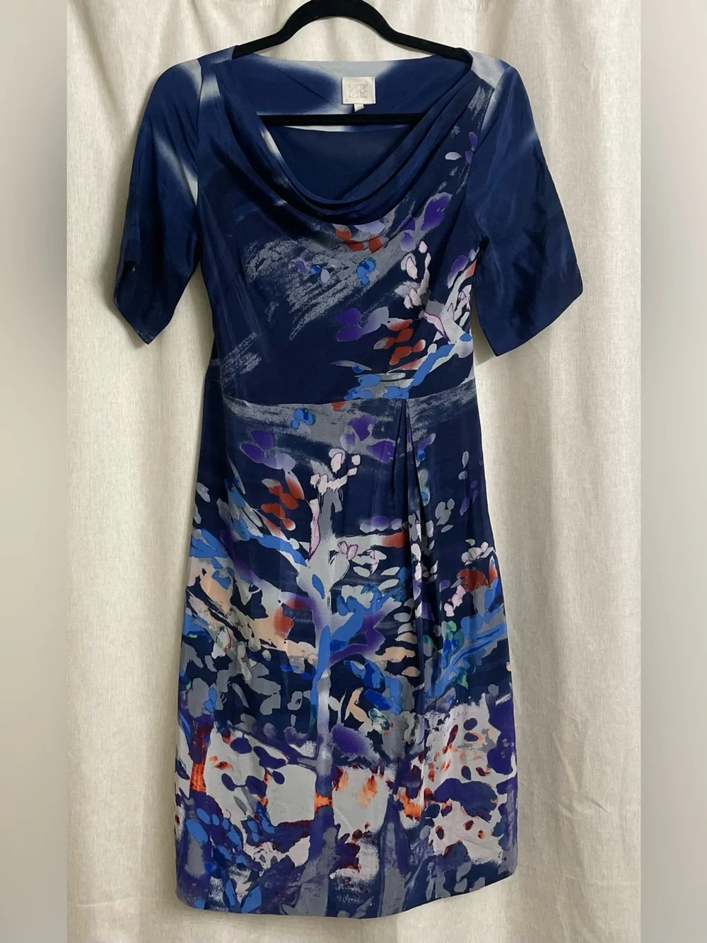 Anthropologie Silk Abstract Floral Cowl Neck Dress Size 0 - Picture 1 of 5